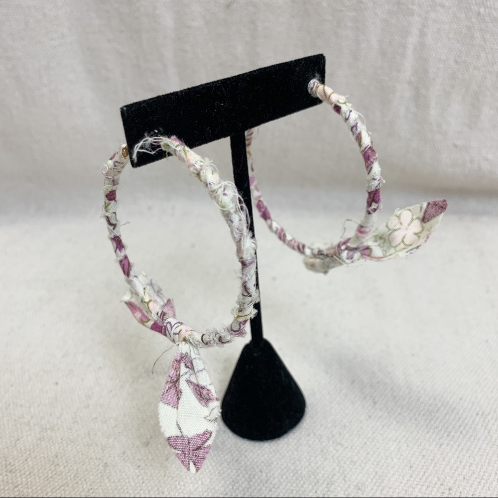 Cottage-core  Floral Fabric Wrapped Hoop Earrings
